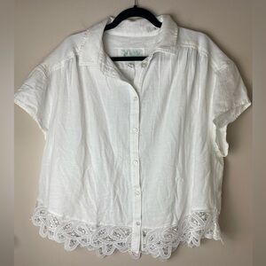 American Eagle Crochet Button Down Top Size Large Linen Blend Womens White Boho